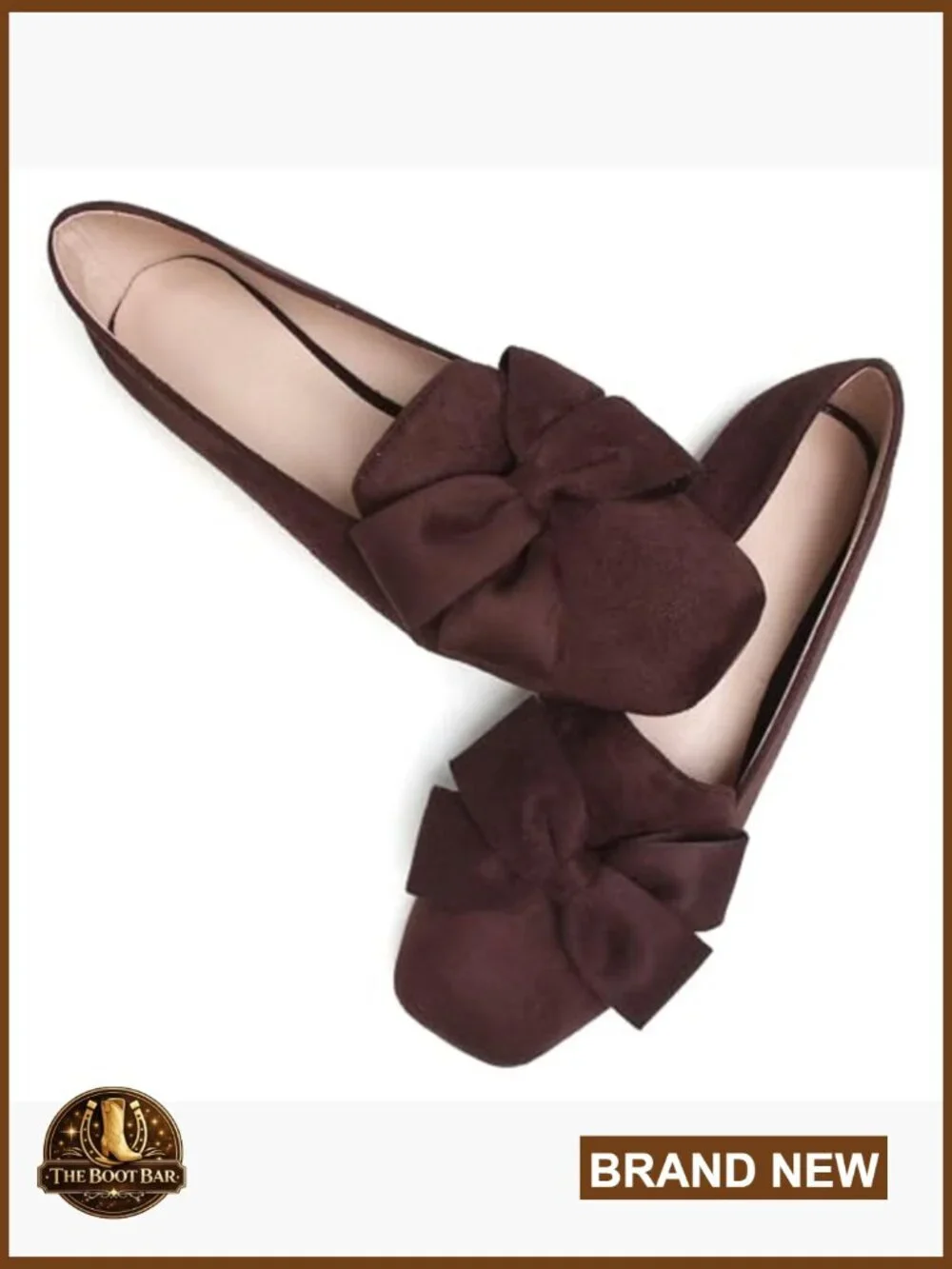 Women's Faux Suede Square Toe Ballet Flats with Bow Knot Slip-On